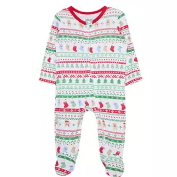 Little Me Holiday Red and White and Green Fair Isle Footie NWT size 6M EUC - Picture 1 of 6